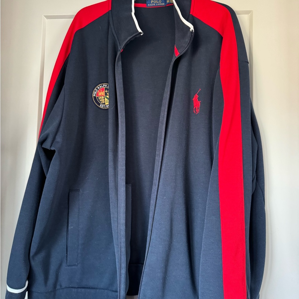 Ralph Lauren Navy Jacket with Red Trim and Yellow Label